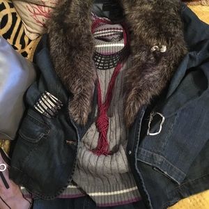 Faux fur jean jacket  size 18/20 gray cowl sweater